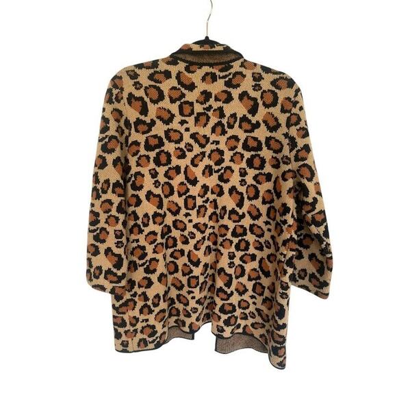 Talbots Open Front Cardigan Sweater Leopard Print Size Large Petite Wool Blend - Picture 5 of 8